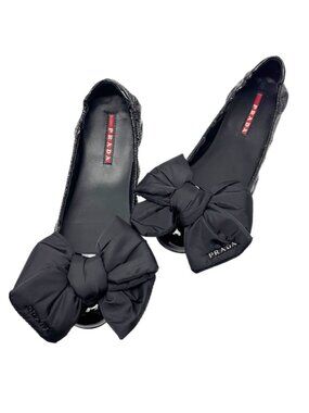 Prada Flat Shoes Ballet Ribbon Patent Black